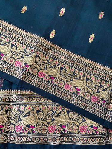 Chanderi Silk saree | Black | Handwoven | Silk Mark | Ships from California